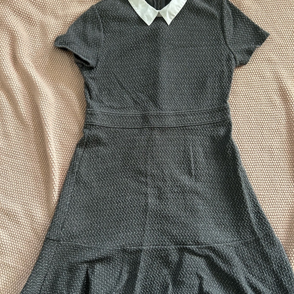 Elegant Gray Dress with White Collar